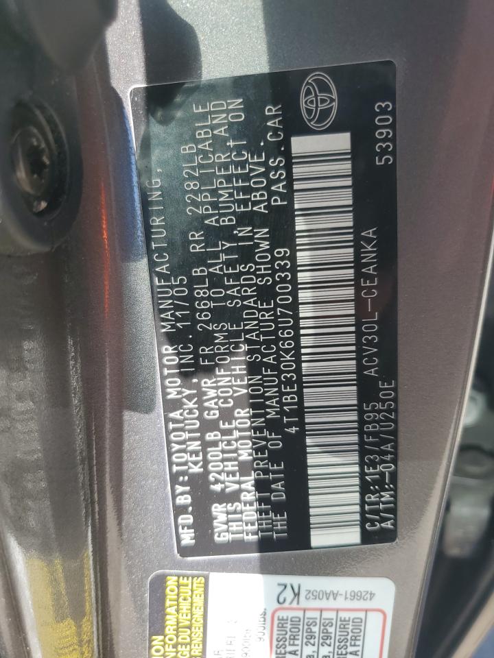 TOYOTA CAMRY 2006 VIN 4T1BE30K66U700339 фото 12