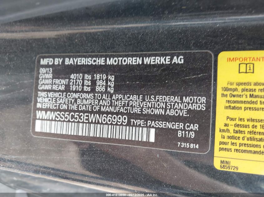 MINI PACEMAN 2014 VIN WMWSS5C53EWN66999 фото 9