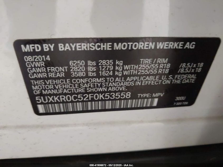 BMW X5 2015 VIN 5UXKR0C52F0K53558 фото 9