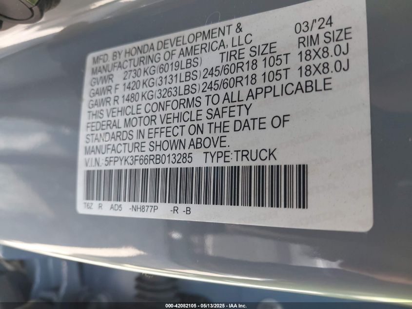 HONDA RIDGELINE 2024 VIN 5FPYK3F66RB013285 фото 9