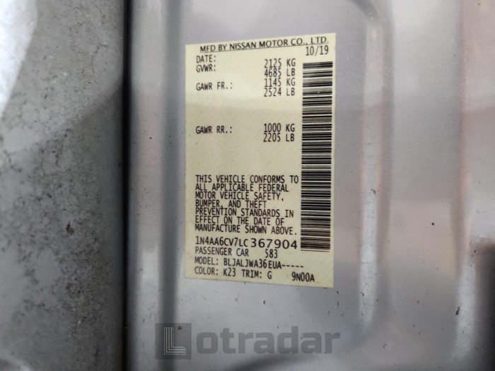 Nissan Maxima 2020 VIN 1N4AA6CV7LC367904