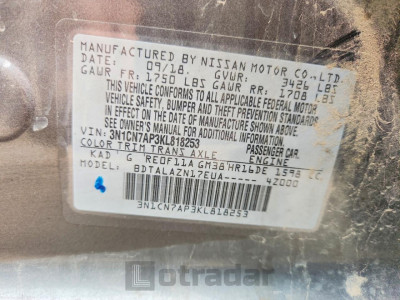 Nissan Versa 2019 3N1CN7AP3KL818253
