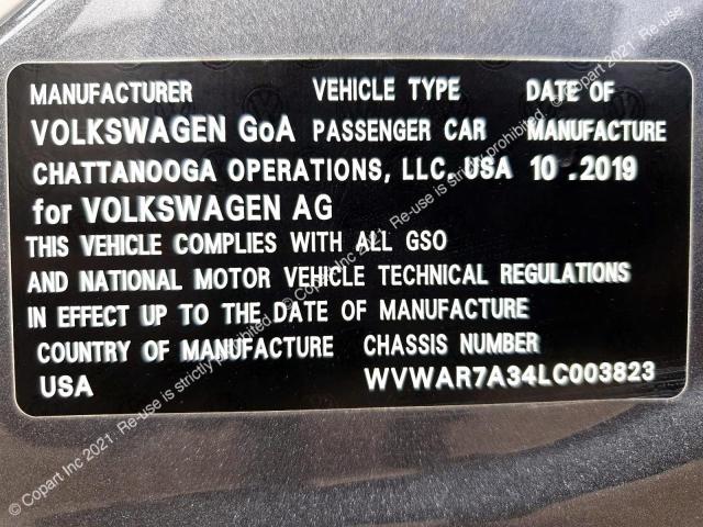 VOLKSWAGEN PASSAT 2020 VIN WVWAR7A34LC003823 фото 12