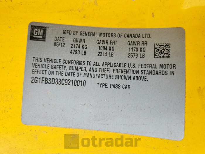 Chevrolet Camaro 2012 VIN 2G1FB3D33C9210010