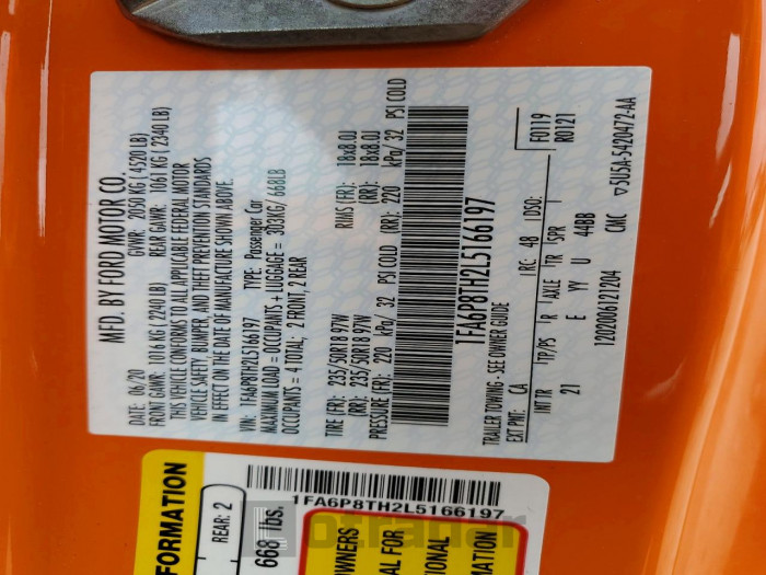 Ford All models 2020 VIN 1FA6P8TH2L5166197
