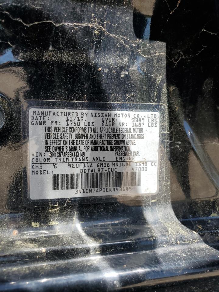 NISSAN VERSA 2014 VIN 3N1CN7AP3EK443149 фото 12