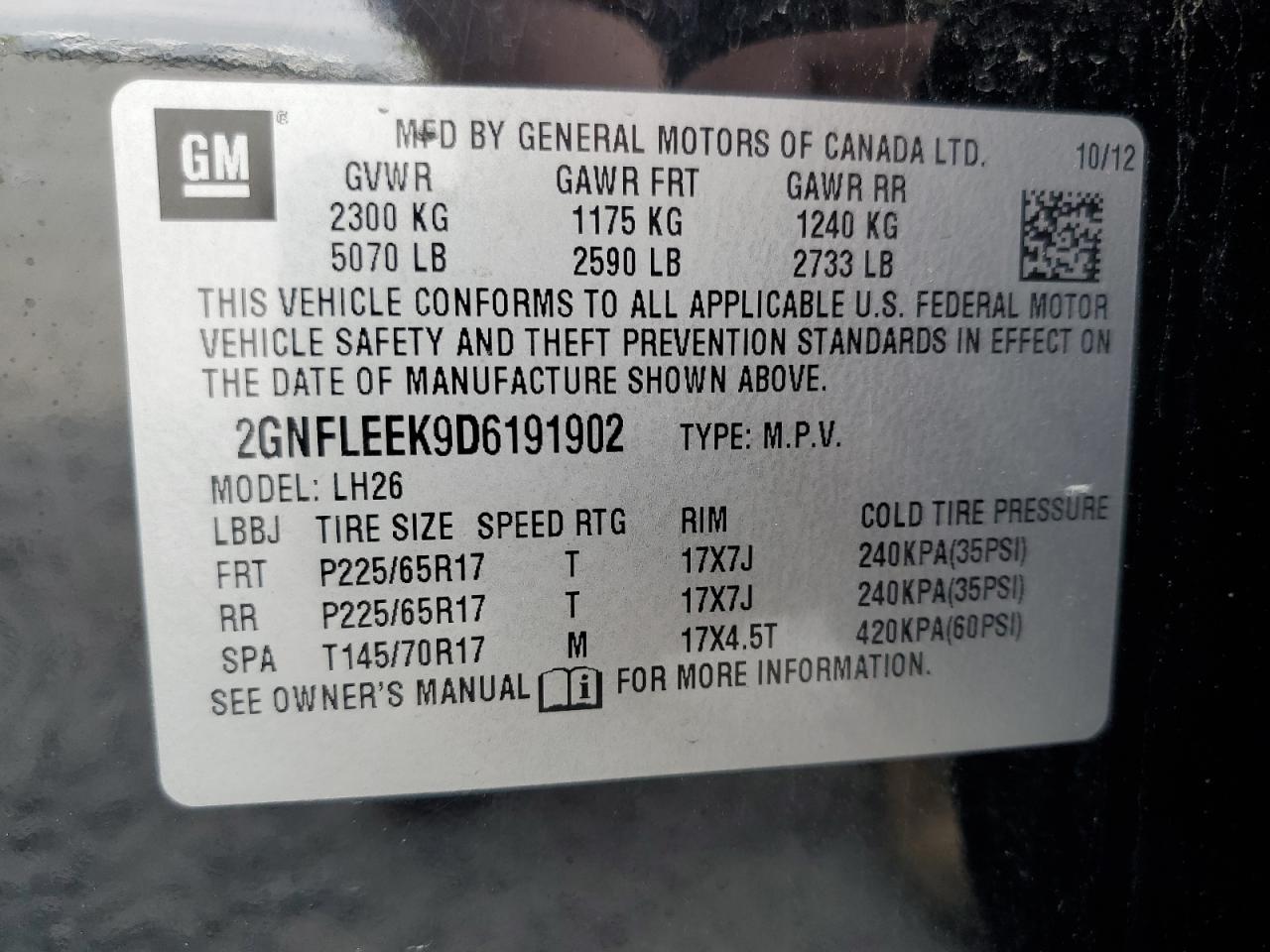 CHEVROLET EQUINOX 2013 VIN 2GNFLEEK9D6191902 фото 12
