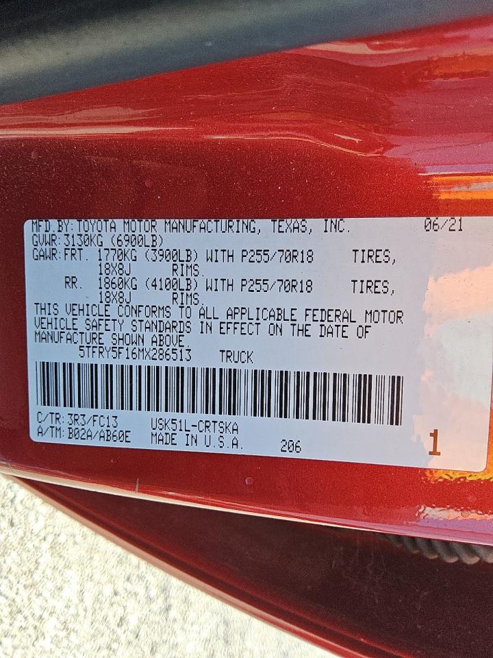 TOYOTA TUNDRA 2021 VIN 5TFRY5F16MX286513 фото 12