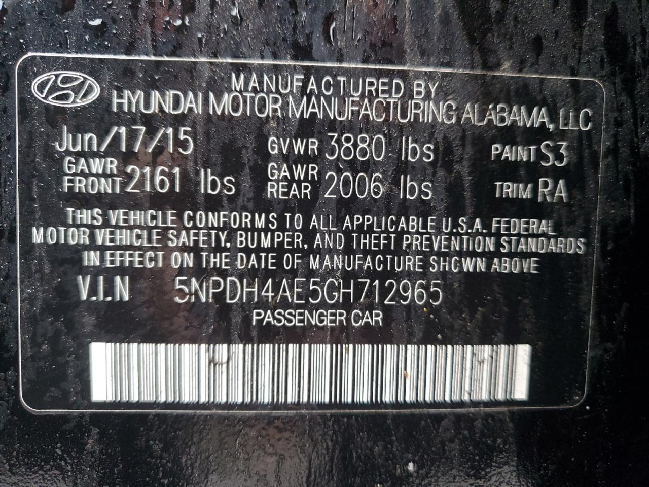 HYUNDAI ELANTRA 2016 VIN 5NPDH4AE5GH712965 фото 12