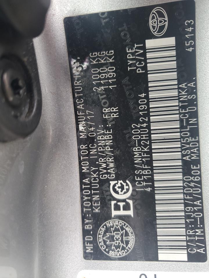 TOYOTA CAMRY 2017 VIN 4T1BF1FK2HU421904 фото 12
