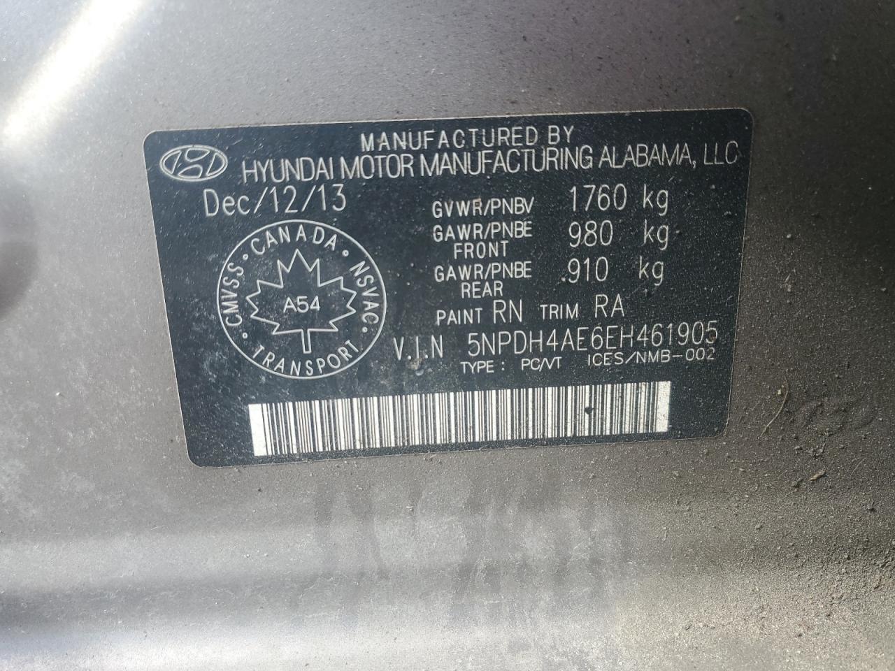 HYUNDAI ELANTRA 2014 VIN 5NPDH4AE6EH461905 фото 12