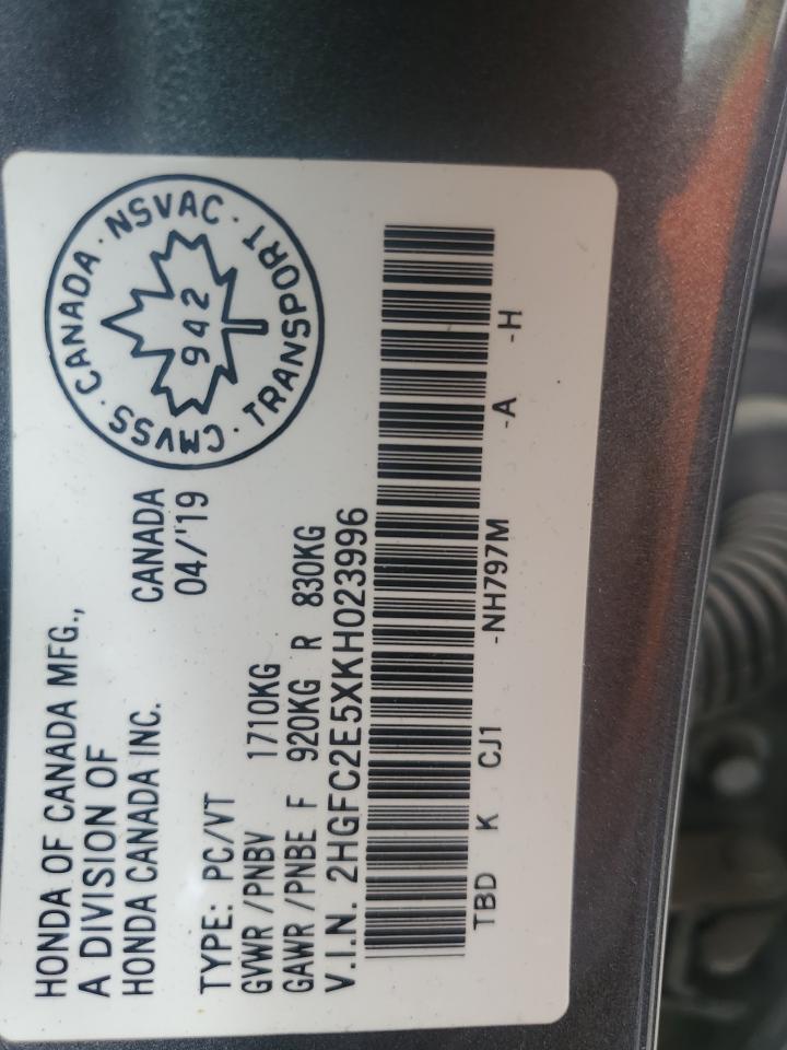 HONDA CIVIC 2019 VIN 2HGFC2E5XKH023996 фото 12