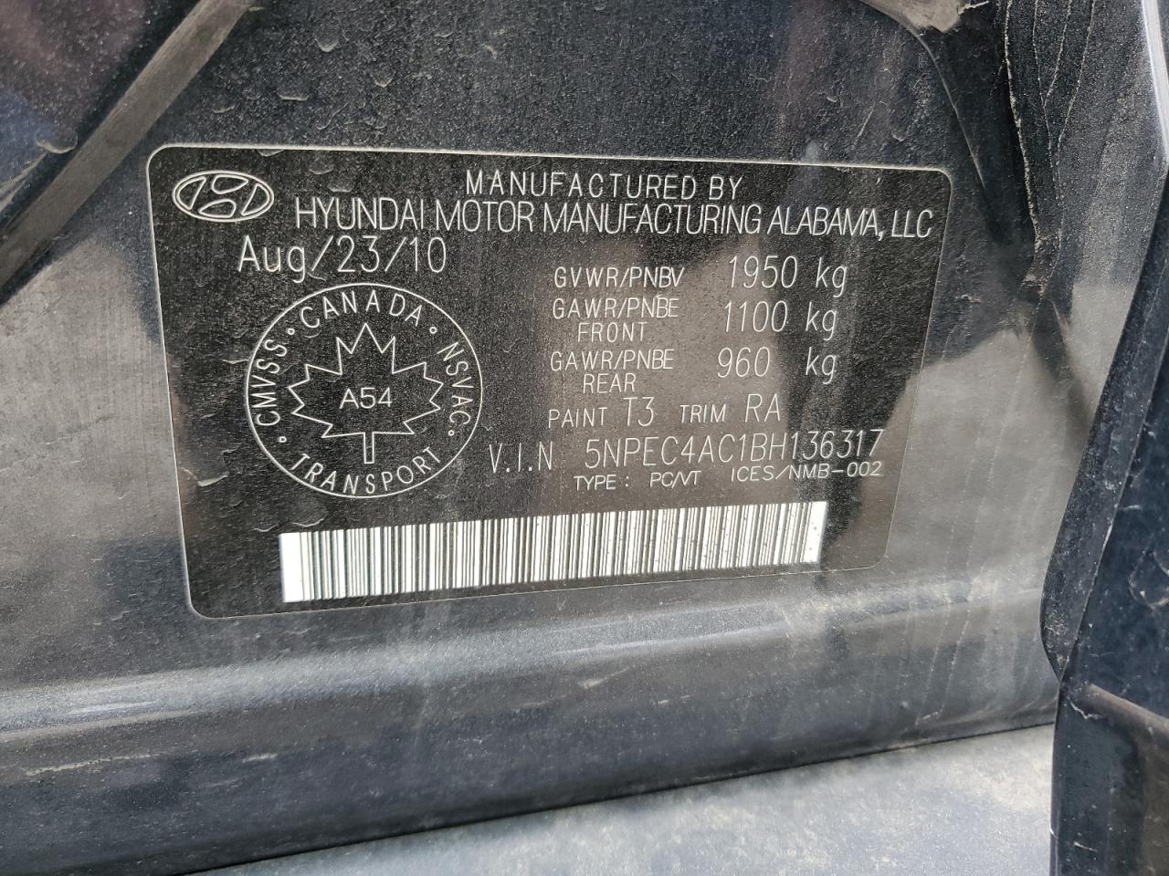 HYUNDAI SONATA 2011 VIN 5NPEC4AC1BH136317 фото 12
