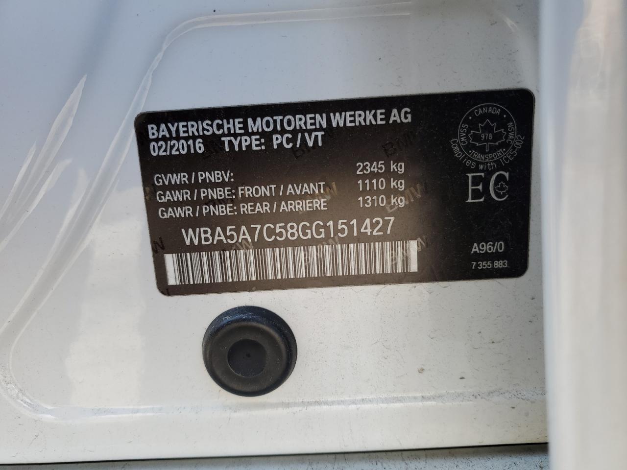BMW 5 SERIES 2016 VIN WBA5A7C58GG151427 фото 13