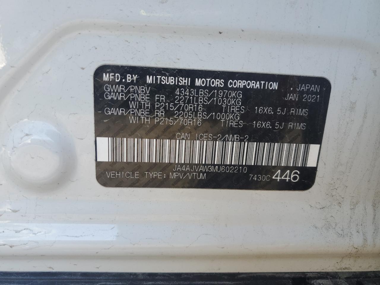 MITSUBISHI OUTLANDER 2021 VIN JA4AJVAW3MU602210 фото 14