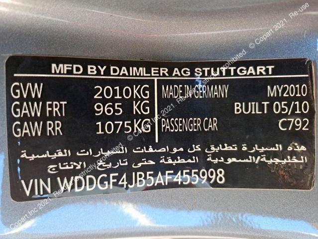 MERCEDES BENZ C CLASS 2010 VIN WDDGF4JB5AF455998 фото 11
