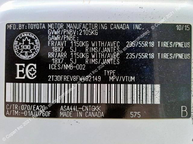 TOYOTA RAV 4 2015 VIN 2T3DFREV8FW402149 фото 11
