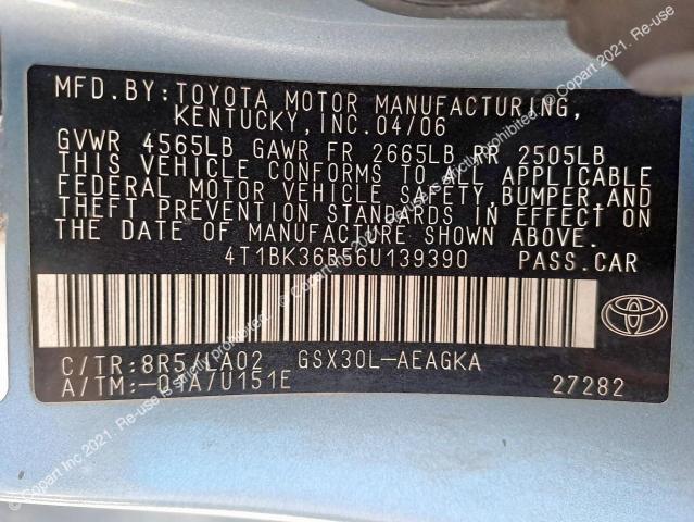 TOYOTA AVALON 2006 VIN 4T1BK36B56U139390 фото 11