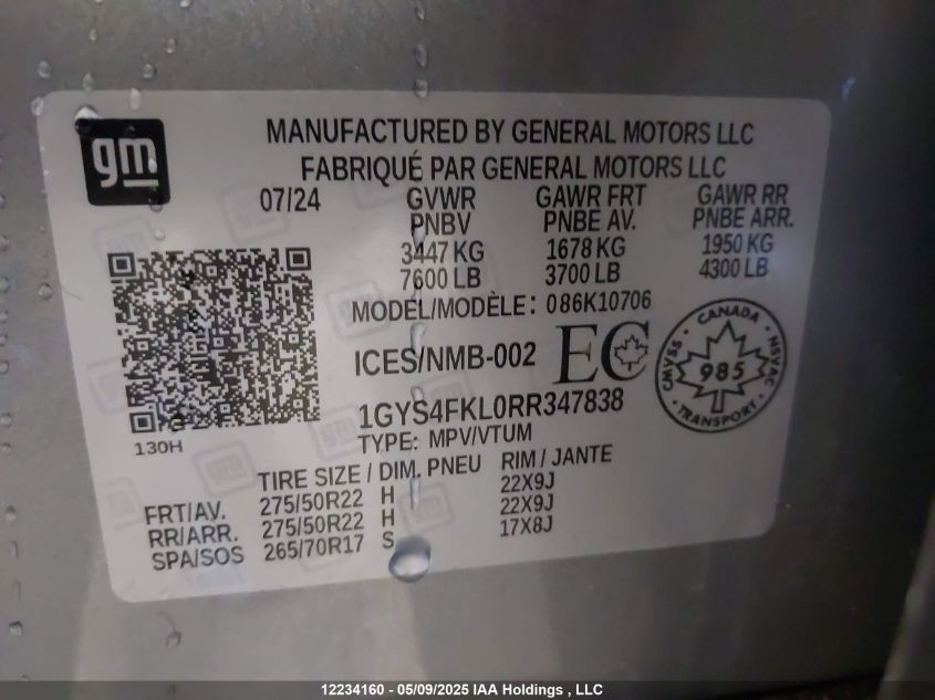 CADILLAC ESCALADE 2024 VIN 1GYS4FKL0RR347838 фото 9