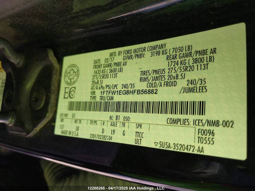 FORD F150 2017 VIN 1FTFW1EG8HFB56882 фото 9