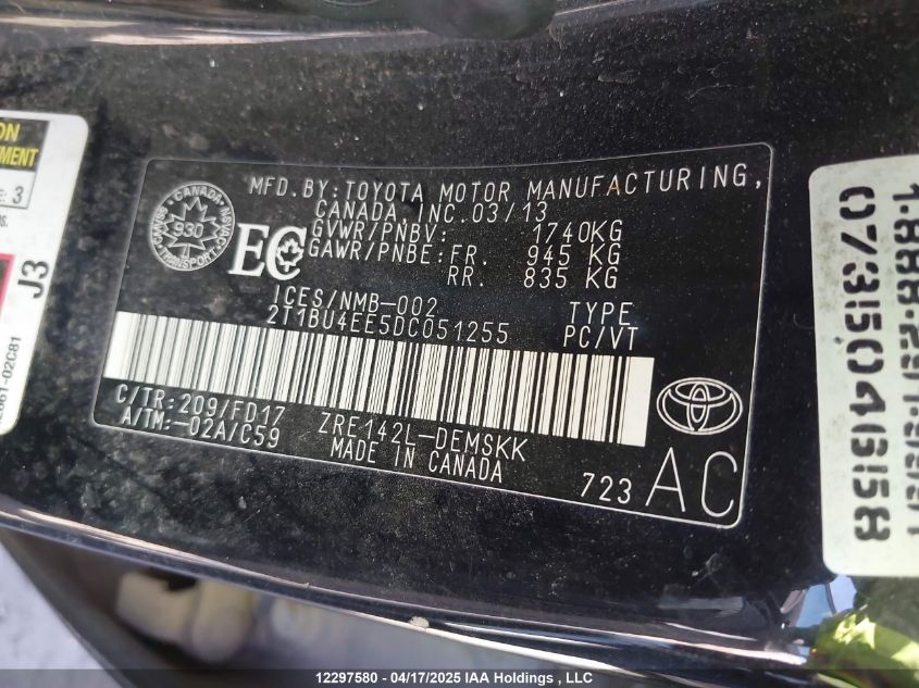 TOYOTA COROLLA 2013 VIN 2T1BU4EE5DC051255 фото 9