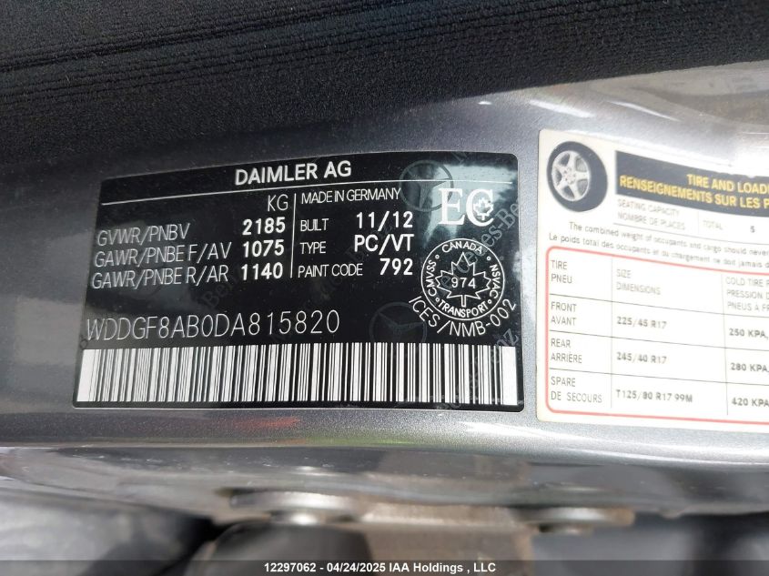 MERCEDES-BENZ C 300 2013 VIN WDDGF8AB0DA815820 фото 9