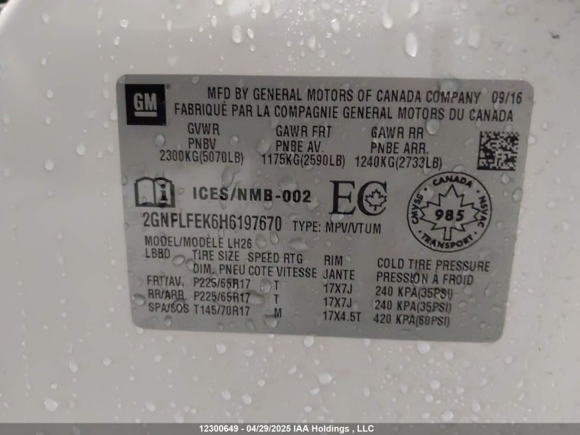 CHEVROLET EQUINOX 2017 VIN 2GNFLFEK6H6197670 фото 18