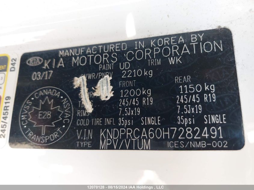 KIA SPORTAGE 2017 VIN KNDPRCA60H7282491 фото 9