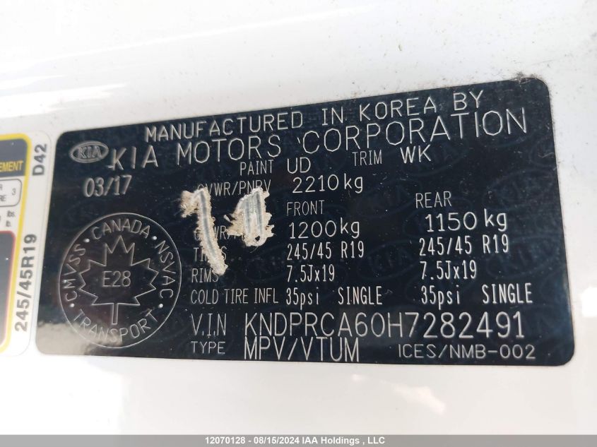 KIA SPORTAGE 2017 VIN KNDPRCA60H7282491 фото 17