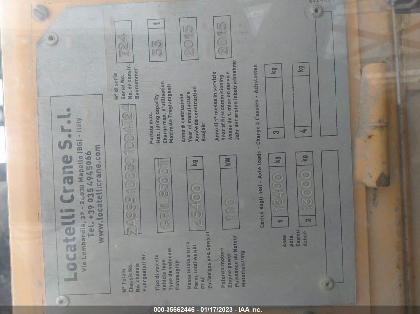 LOCATELLI 30T ROUGH TERRAIN 2015 VIN ZA999100301D04724 фото 9