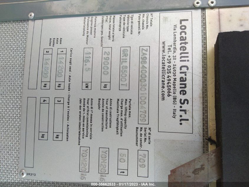 LOCATELLI 50T ROUGH TERRAIN 2016 VIN ZA984000301D04709 фото 9