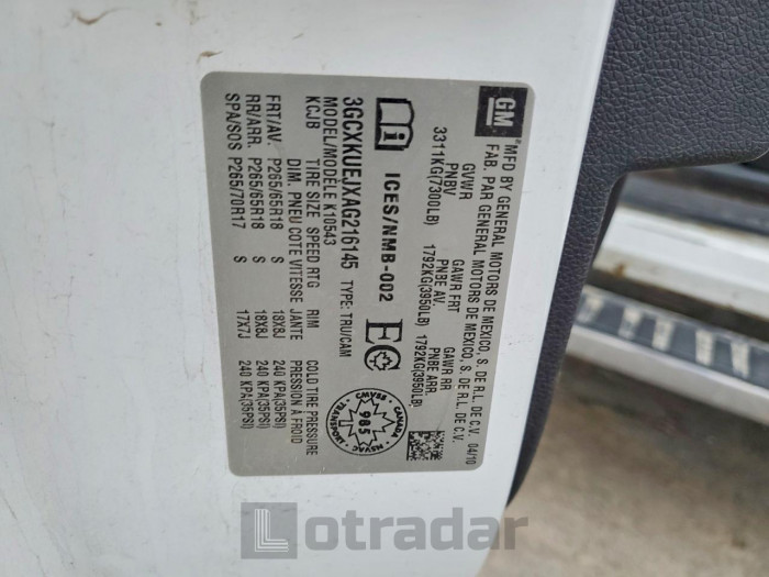Chevrolet All models 2010 VIN 3GCXKUEJXAG216145
