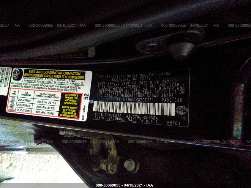 TOYOTA CAMRY 2019 VIN 4T1B11HK1KU797271 фото 9