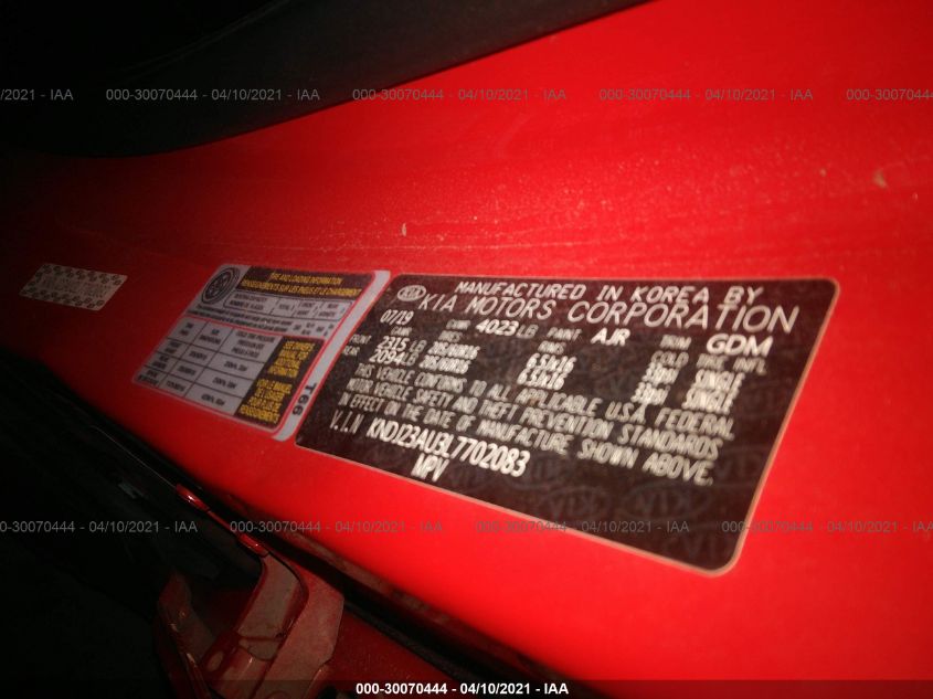 KIA SOUL 2020 VIN KNDJ23AU3L7702083 фото 9