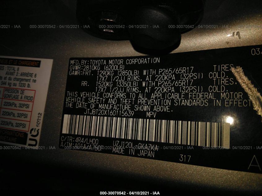 LEXUS GX 470 2006 VIN JTJBT20X160115639 фото 9