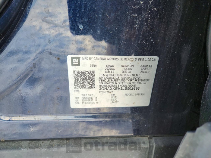 Chevrolet Equinox 2020 VIN 3GNAXKEV1LS502696