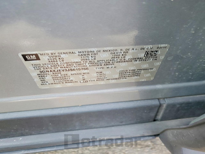 Chevrolet Equinox 2018 VIN 3GNAXJEV3JS615766