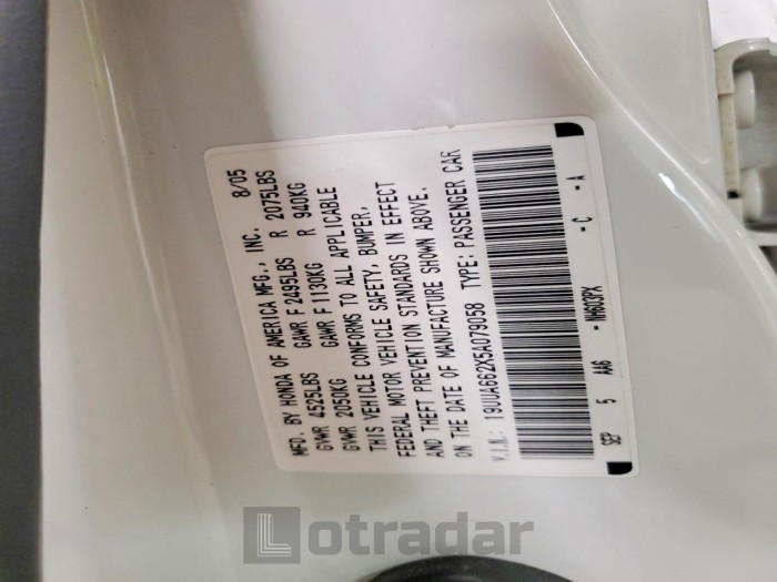 Acura Tl 2005 VIN 19UUA662X5A079058
