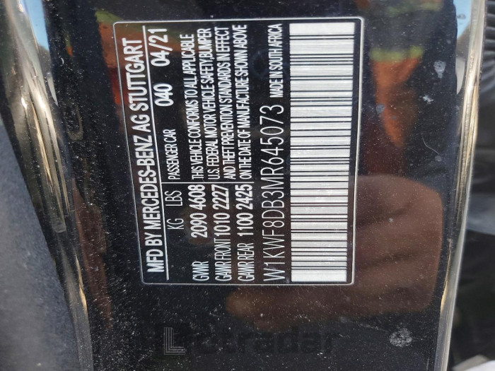 Mercedes-benz C class 2021 VIN W1KWF8DB3MR645073