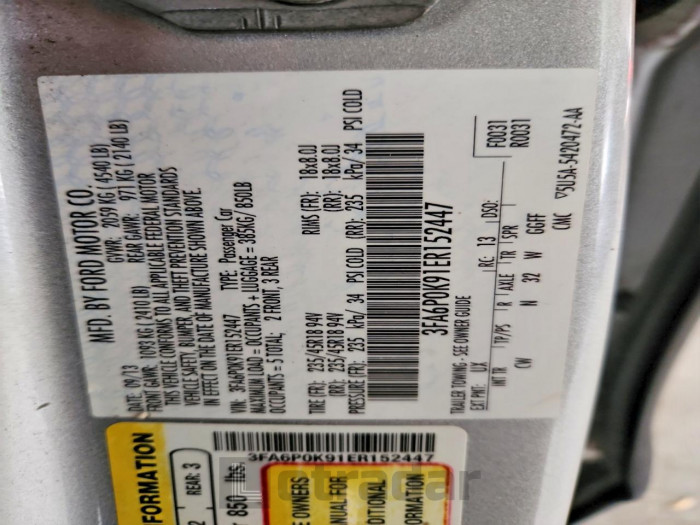 Ford Fusion 2014 VIN 3FA6P0K91ER152447