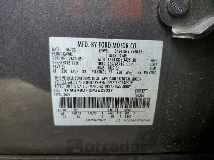 Ford Explorer 2023 VIN 1FMSK8DH2PGB23037