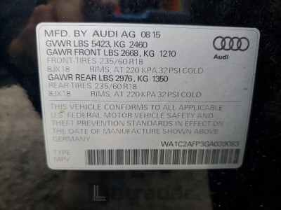 Audi Q5 2016 VIN WA1C2AFP3GA039083