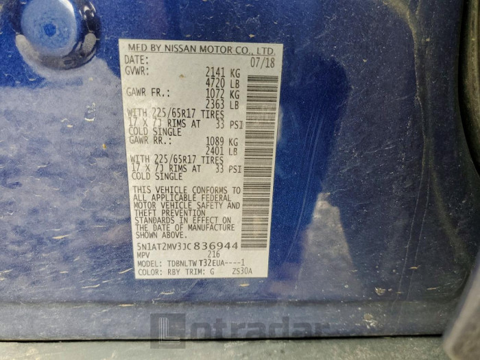 Nissan Rogue 2018 VIN 5N1AT2MV3JC836944