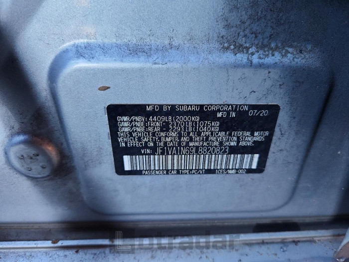 Subaru Wrx 2020 VIN JF1VA1N69L8820823