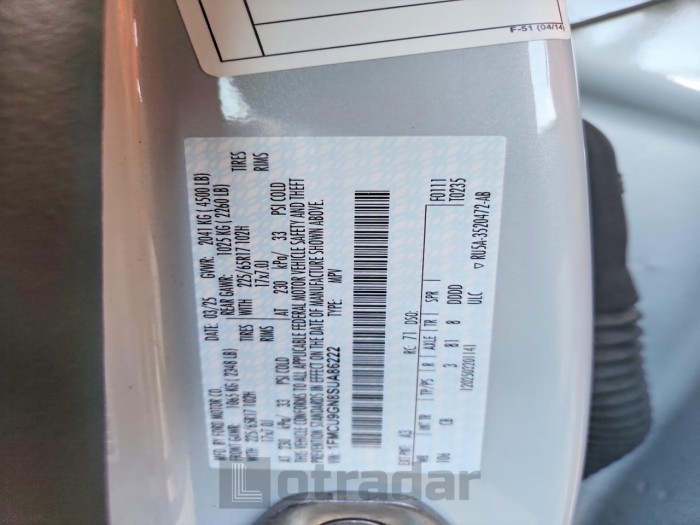 Ford Escape act 2025 VIN 1FMCU9GN8SUA86222