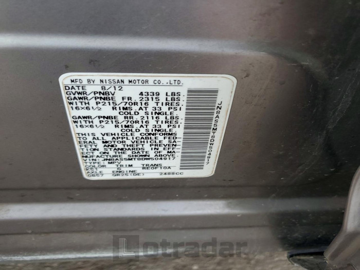 Nissan Rogue 2013 VIN JN8AS5MT8DW504917