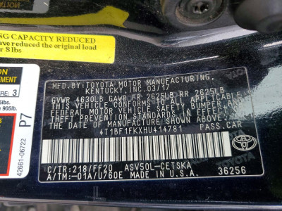 Toyota Camry 2017 4T1BF1FKXHU414781