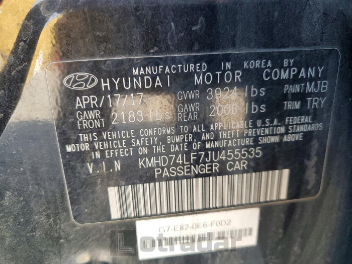 Hyundai Elantra 2018 VIN KMHD74LF7JU455535