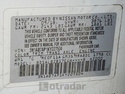 Nissan Sentra 2019 3N1AB7AP1KY227504