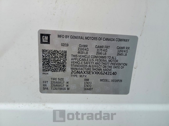 Chevrolet Equinox 2019 VIN 2GNAXSEVXK6243140